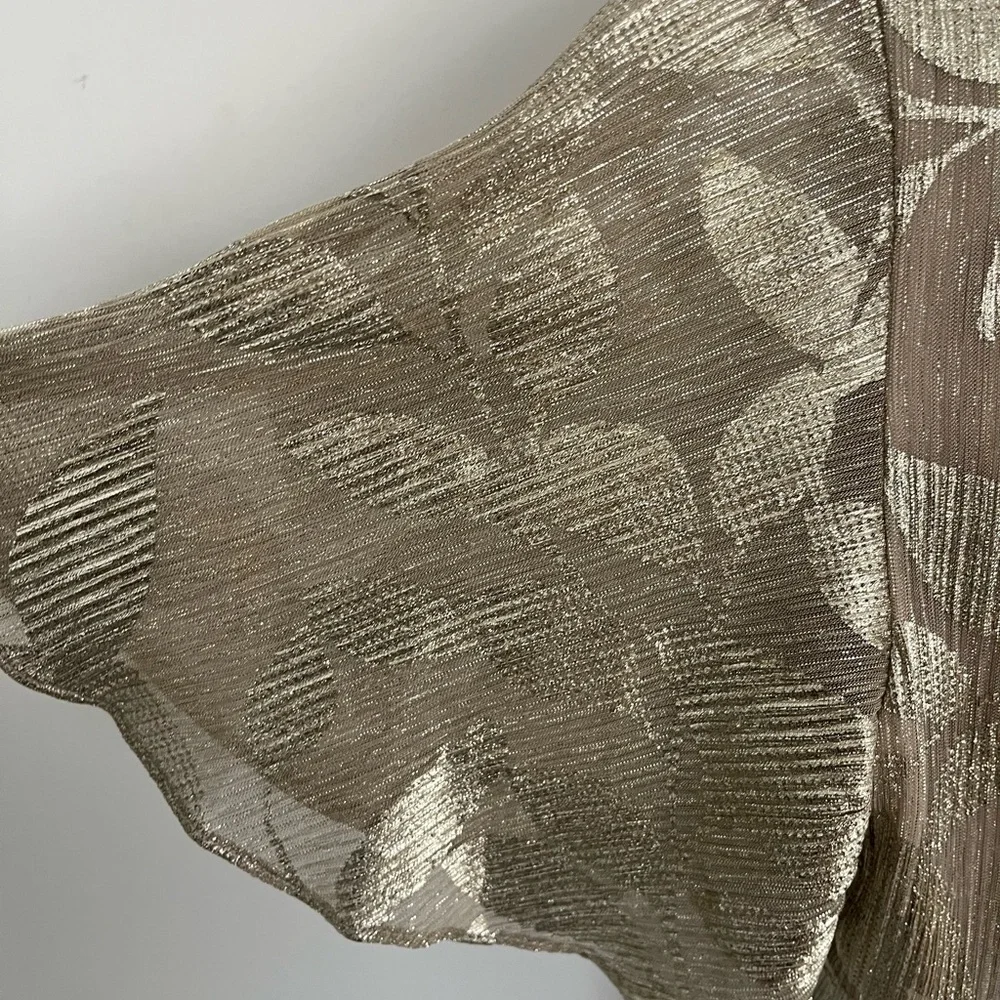 Adrianna Papell Metallic 1920s art deco inspired Gold Leaf Dress with slit - Picture 8 of 10